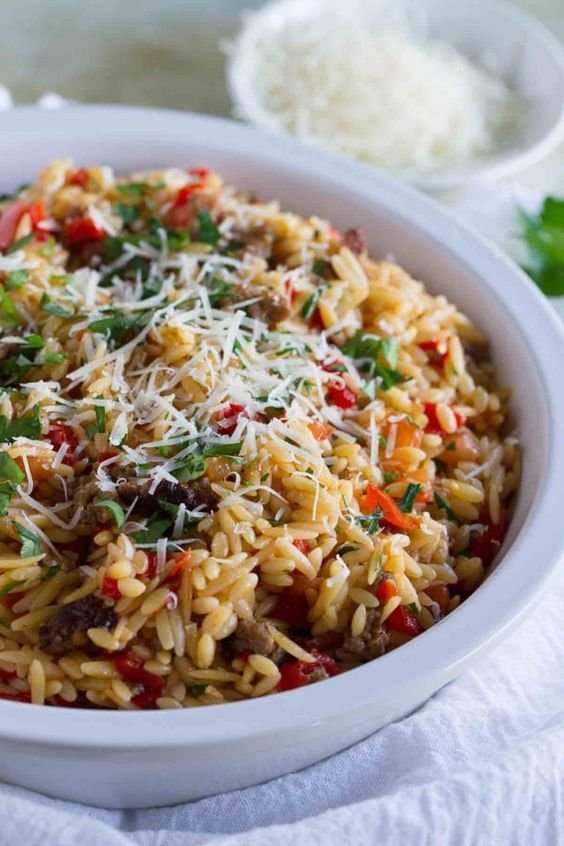Orzo with Italian Sausage and Peppers