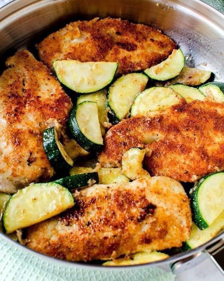 One Pan Parmesan Butter Chicken & Garlic Zucchini
