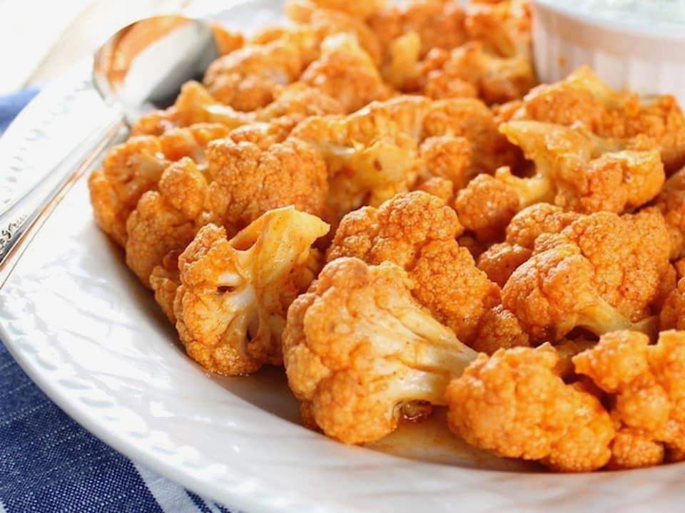 Buffalo Cauliflower with Blue Cheese Dip