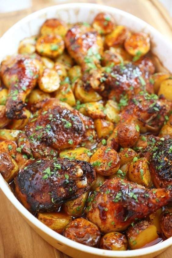 Roasted Apple Cider Chicken with Potatoes and Onions