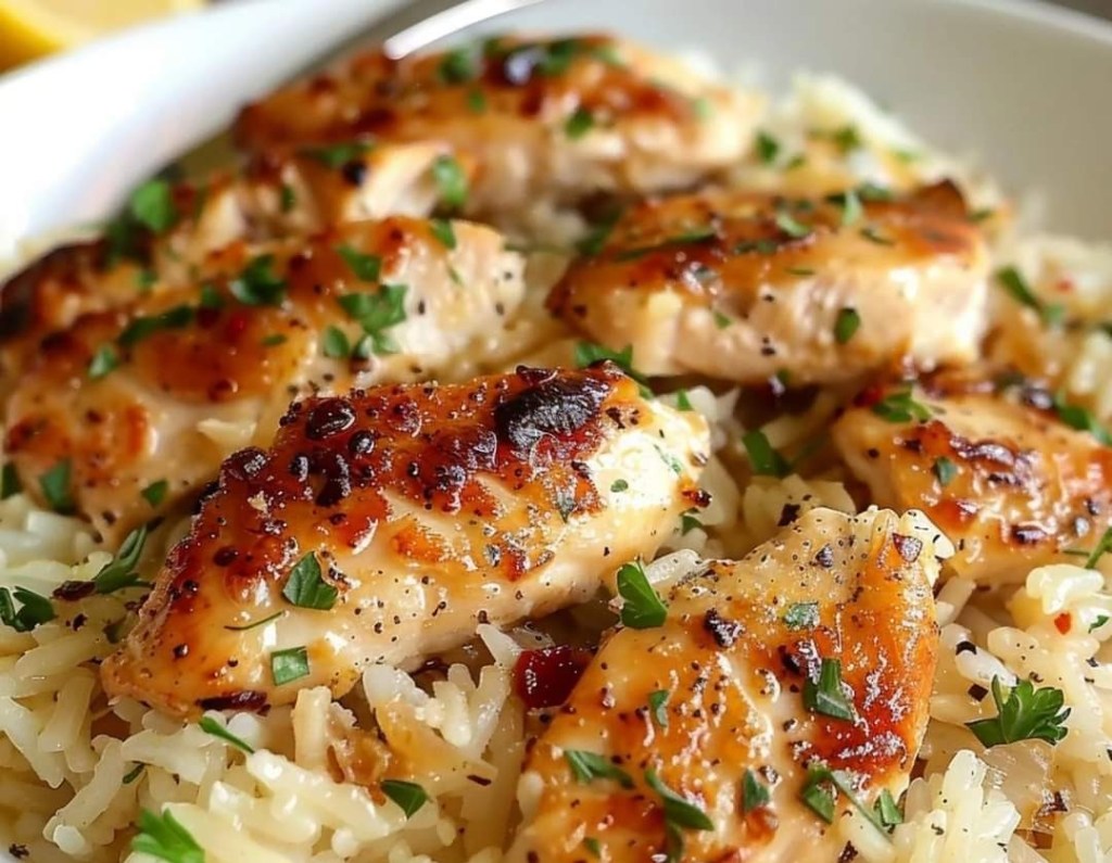 Chicken Scampi with Garlic Parmesan Rice